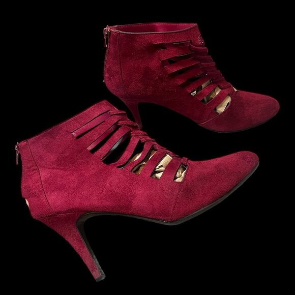 Impo Sasha Cage Faux Suede Burgundy Heels Cutout Stiletto Heel Size 10 - Picture 2 of 7